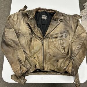 Highway One Motorcycle Jacket Mens XL Brown Fair Distressed Leather Biker Moto